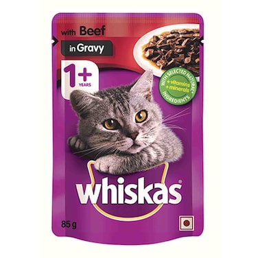 Whiskas Adult Wet Cat Food With Beef In Gravy 1+ Years 85g