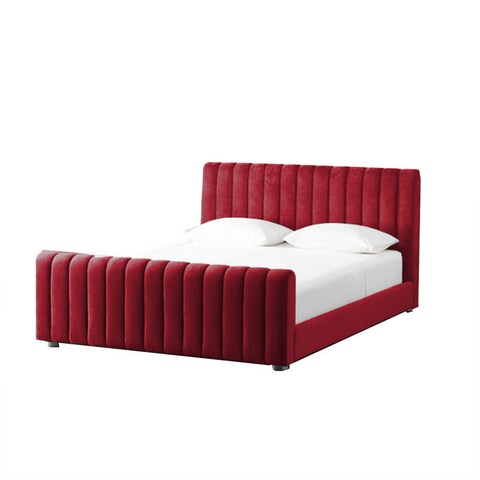 إن هاوس مارتوس هيكل سرير منجد بالمخمل - نفر ونص - 200×150 سم - برغندي