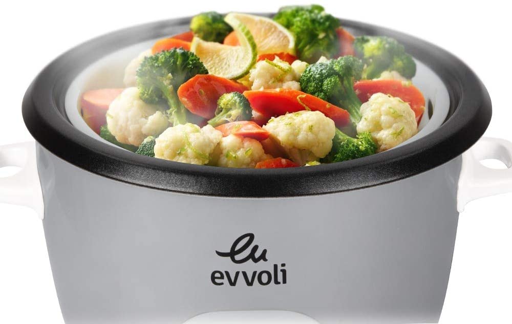 evvoli 2 In 1 Rice Cooker With Steamer 1.8 Litter Up To 6 Cup Of Rise Non-Stick 700W Silver Evka-Rc4501S 2 Years Warranty