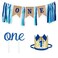 Hdljd 1st Birthday Boy Decorations With Burlap Highchair Banner, Cake Topper, Blue Hat Crown For Happy First Party Decoration Supplies