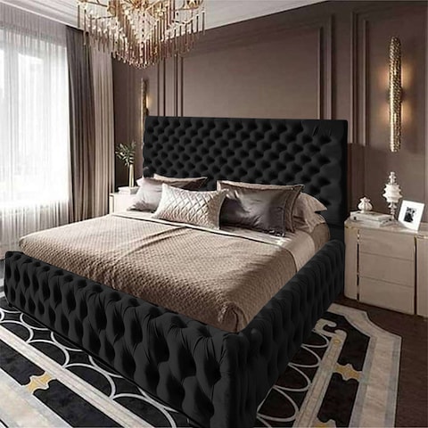 إن هاوس فالينسا هيكل سرير منجد بالمخمل - نفر - 200×90 سم - أسود