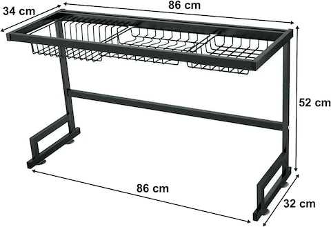 Stainless Steel Over The Sink Dish Drying Rack, Cutlery Holders Drainer Shelf for Kitchen Supplies Storage Counter Organizer Space Saving Rack 86cm Length (Black)