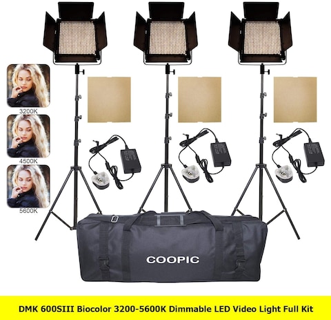 DMK Power Coopic Dmk-600Siii Bi-Color 3200K- 5600K Dimmable Professional LED Video Light Grey Metal Body With U Bracket Durable Frame Brown Filter Adapter (Full Kit)