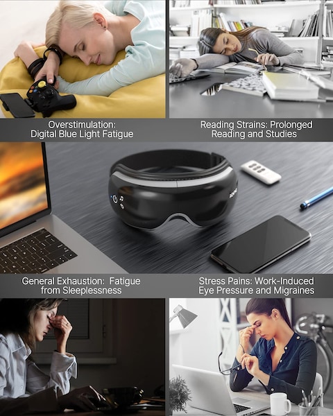 Renpho Eye Massager With Heat And Vibration, Remote Control, Compression Bluetooth Music Temple Eye Massage Mask Rechargeable For Relax Eye Strain Dark Circles Eye Bags Dry Eyes Improve Sleep, Black