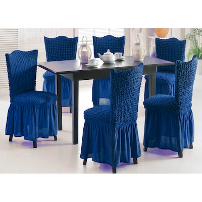 Fabienne 6-Piece Stretchable Dining Chair Cover Set Free Size Dark Blue