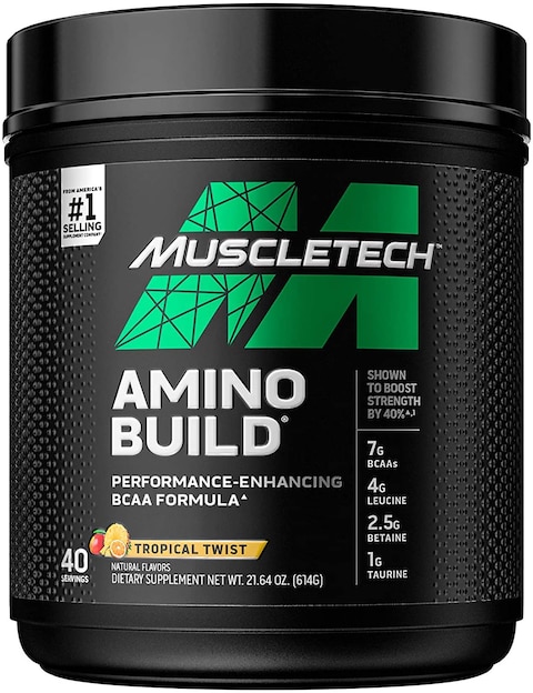 Muscletech Bcaa Amino Acids + Electrolyte Powder   Muscletech Amino Build   7G Of Bcaas + Electrolytes   Support Muscle Recovery, Build Lean Muscle &amp; Boost Endurance   Tropical Twist (40 Servings)