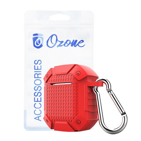 Ozone - Rugged Series Case for AirPods Heavy Duty Armor Defender Shockproof Cover with Keychain For AirPod 2 / 1 - Red