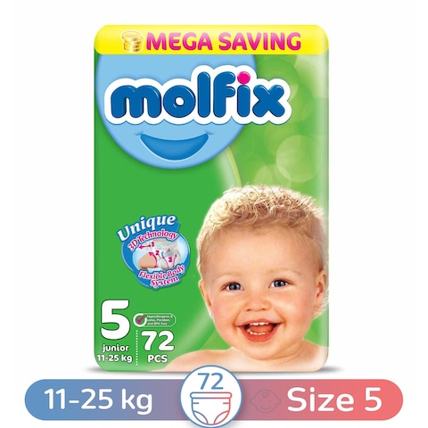 Molfix Baby Diapers - Size 5 Junior - 72 Diapers