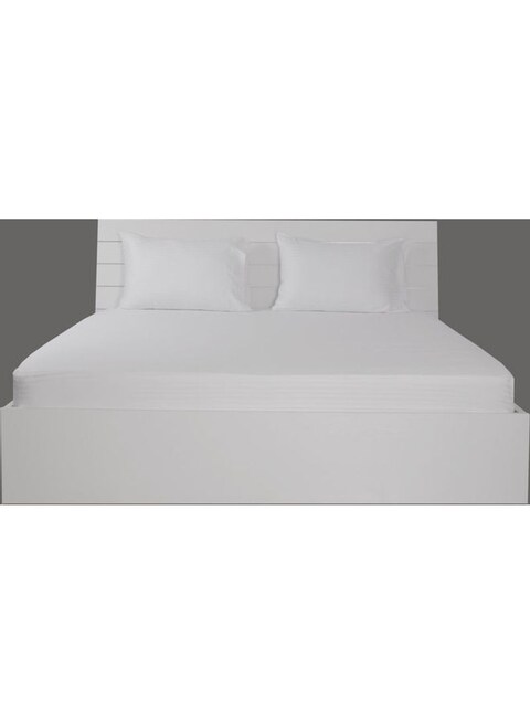 Krude Fitted Sheet 1Pc-Fabric: 100% Cotton 250Tc Sateen 1cm Stripe Cotton, White 100X200+25cm