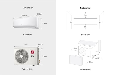 Lg Split Air Conditioner 1.5 Ton, Rotary Compressor, T3 Cool Only, 410 Gas, 4 Way Swing, T18ZCA.NUAE1, 2024 Model With Wifi