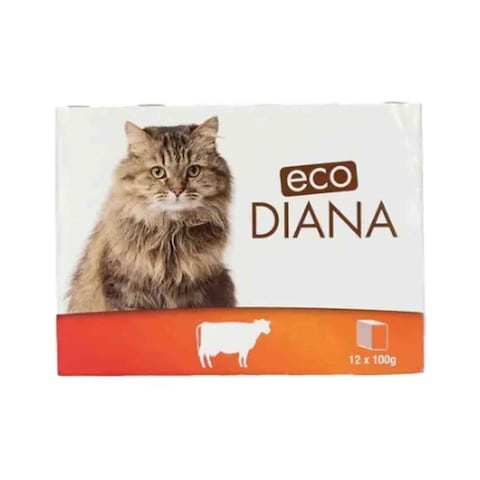 Eco Diana Cat Food Chunks &amp; Pate With Beef 12 Pieces, 1.2kg