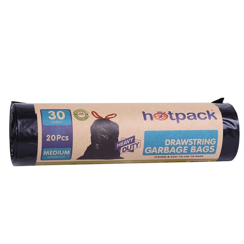 اشتري Hotpack - Drawstring Garbage Bag Roll Heavy Duty 60X90 Cm - 20 Pcs - 30Gallon في الامارات