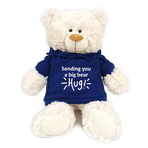 Caravaan - Cream Bear w/ Sending You A Big Bear Hug Print on Blue Hoodie 38cm