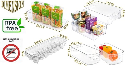 Refrigerator Organizer Bins - Stackable Organizers for Freezer, Kitchen, Countertops, Cabinets - Clear Plastic Pantry Storage Racks (4 items/Set of 8)