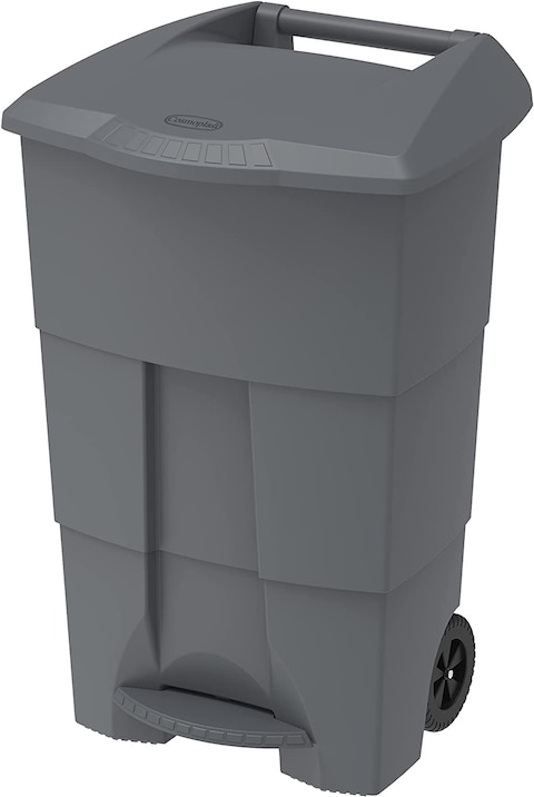 Cosmoplast 100L Step-On Waste Bin With Pedal &amp; Wheels, Dark Grey