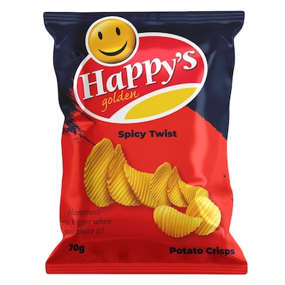 Happys Golden Spicy Twist Potato Chips 70G