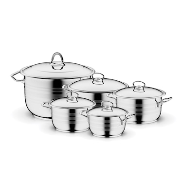 Aboud Stainless Steel Cookware Set - 10 Pieces - Silver