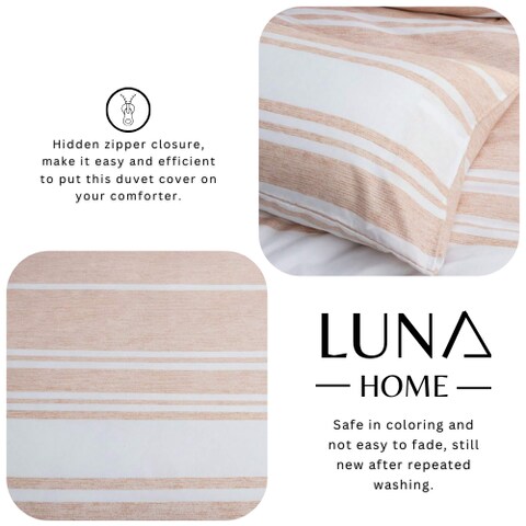 Luna Home Queen Size 6 Pieces, Coral Stripe Design Duvet Cover Set
