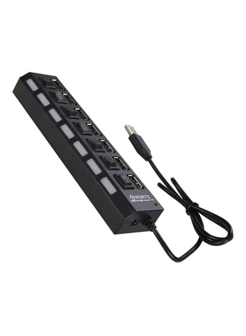 Generic 7-Port USB 2.0 Hub With Individual Power Switch And LED Indicator Black