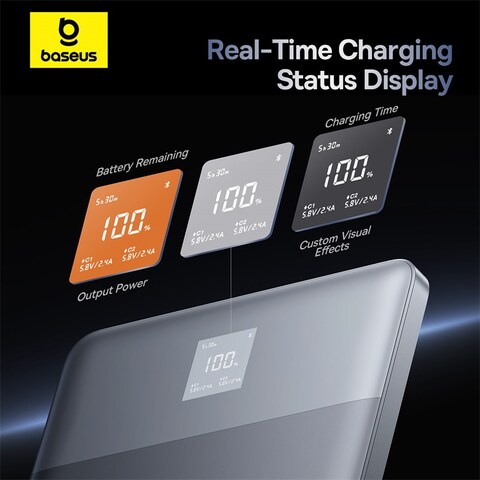 Baseus 12000mAh Laptop Power Bank, 65W Digital Display Fast Portable Charger With USB C Cable, 2 Outputs USB C Battery Bank for MacBook Air, Dell/HP, Steam Deck, iPad, iPhone, Samsung etc (Silver)
