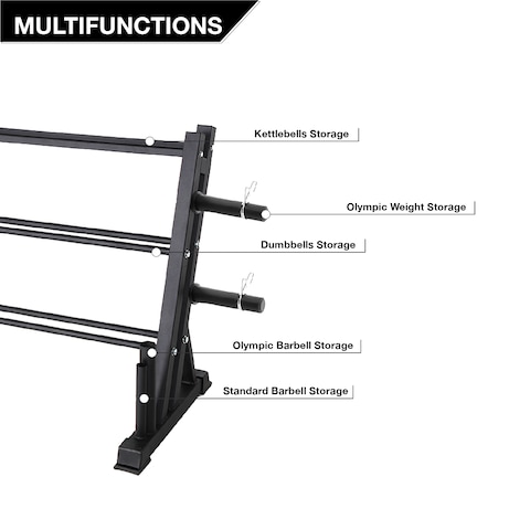 YALLA HomeGym Multifunctional Super Storage Rack Stand, Weights Storage Rack for Dumbbells, Kettlebells, Olympic Weight Plates And Olympic Barbells