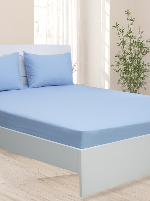 Deyarco Princess Fitted Sheet 2pc-Fabric: Cotton Poly Easy Iron - Color: Lt. Blue -Size: Single 120x200+25cm + 1pc Pillowcase 50x75 cm