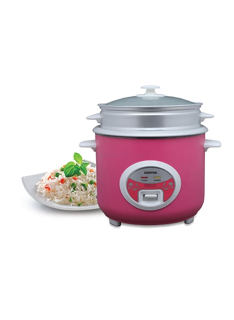 Geepas Deluxe Rice Cooker 1.8L Grc4329 Pink/Silver