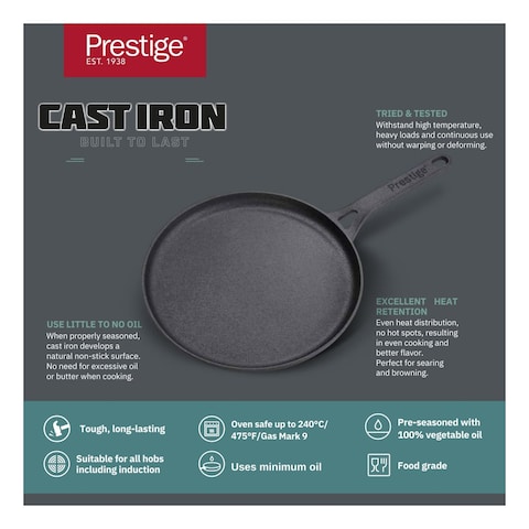Prestige Cast Iron Flat Tawa 24cm