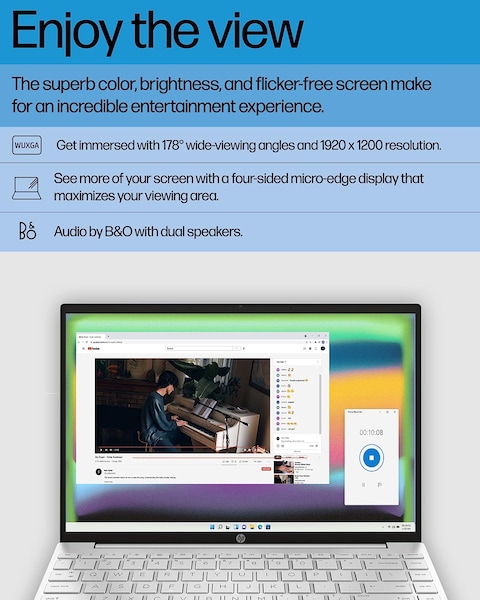 HP Pavilion Aero 13 Laptop, AMD Ryzen 5 5625U, 8 GB RAM, 512 GB SSD, 13&quot; WUXGA IPS Display, Win11 Home, 16:10 Aspect Ratio, Backlit KB, Long Battery Life (13-be1010nr, 2022)-International Version
