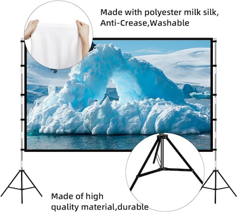 Wownect Projector Screen With Stand, 150 Inch Portable Indoor Outdoor Projection Screen 16:9 HD 4K Wrinkle-Free Outdoor Movies Screen With Carrying Bag