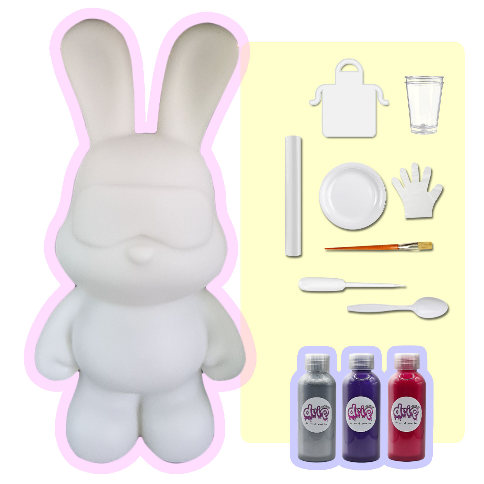 DIY MONEY SAVING COOL BUNNY (8.6 inch - 23 cm) ACRYLIC FLOW POUR PAINT SET COLORS:Silver, Dark-Purple, Rose-Red. Dubai Drip Arts and Crafts.