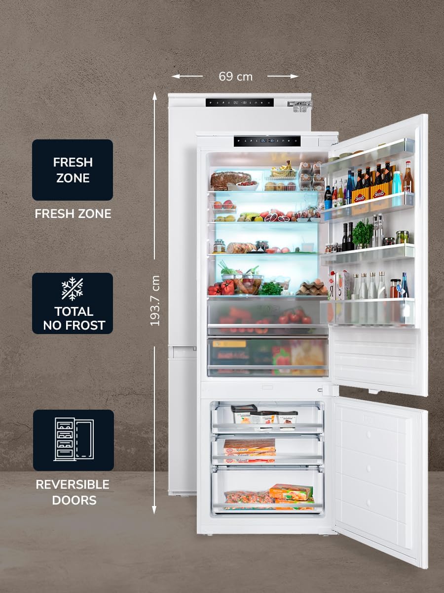 MILLEN Built-in Refrigerator, 341L Net Capacity, 3 Y Warranty, No Frost 2 Doors Fridge Freezer, Electronic Control, LED Backlight, Quick Cooling/Freezing, Ambient Lighting, Vacation Mode, MBIM 193.7D