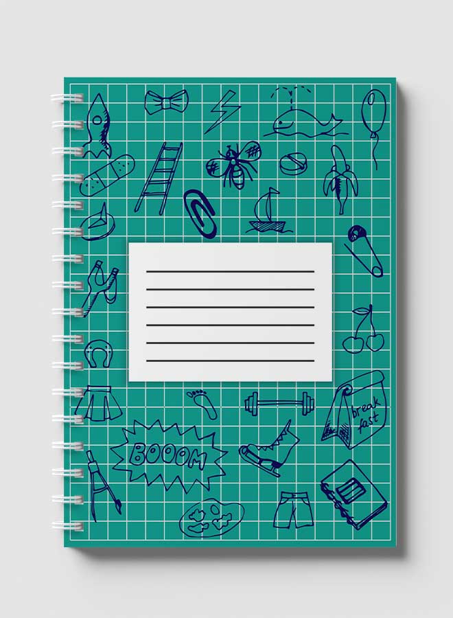 Lowha Spiral Notebook With 60 Sheets And Hard Paper Covers With Back To School Grid Lines Design, For Jotting Notes And Reminders, For Work, University, School