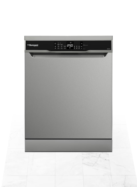 Bompani 15-Place Setting Dishwasher - Premium Inox Finish, Turbo Fan, 8 Programs, LED Display, Overflow Protection, 4-Star Energy Rating, One-Year Warranty - BO5021ST Silver