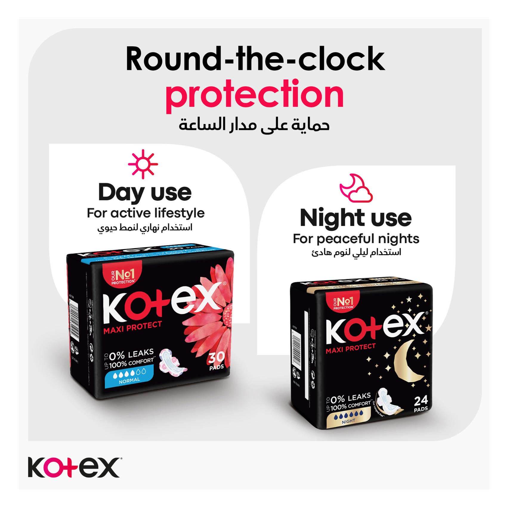 Kotex Maxi Protect Thick Pads, Normal Size Sanitary Pads with Wings, 30 Sanitary Pads