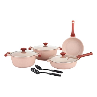 Prestige Essentials Cookware Set Pink and Black 9 PCS