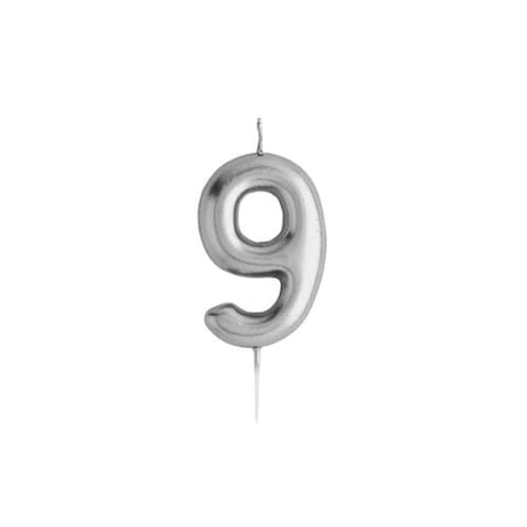 Silver Number &#39;9&#39; Candle