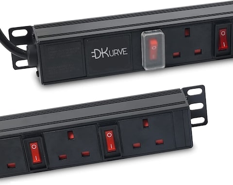 Dkurve PDU 5 Way 13A, 250V, 19 Inches PDU Cabinet Aluminium Alloy Power Strip UK plug UK Socket 5 AC Outlet Independent Switch