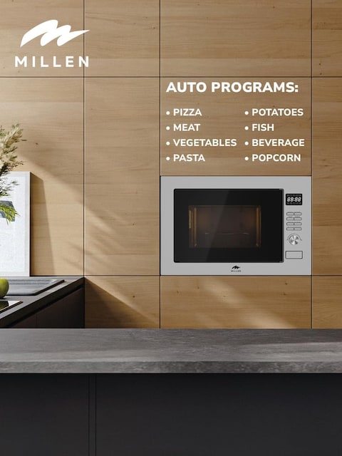 MILLEN Microwave Oven, 25L, 3Y Warranty, Stainless Steel Finish, Mechanical Control, 900W Microwave Power, 1000W Grill Power, 8 Automatic Programs, MBW 381 SX
