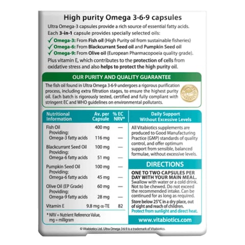 Vitabiotics Ultra Omega 3-6-9 3  Supplements-in-1 Formula 60 Capsules