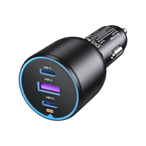 شاحن سيارة يوجرين بمنفذين USB-C وبمنفذ USB وبقوة 130 واط - اسود