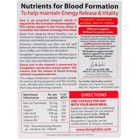 Vitabiotics Feroglobin B12, 30 Capsules