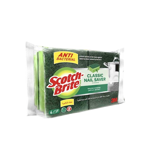 Scotch Brite Anti-Bacterial Classic Nail Saver Sponge Scrub 4 Scrubs