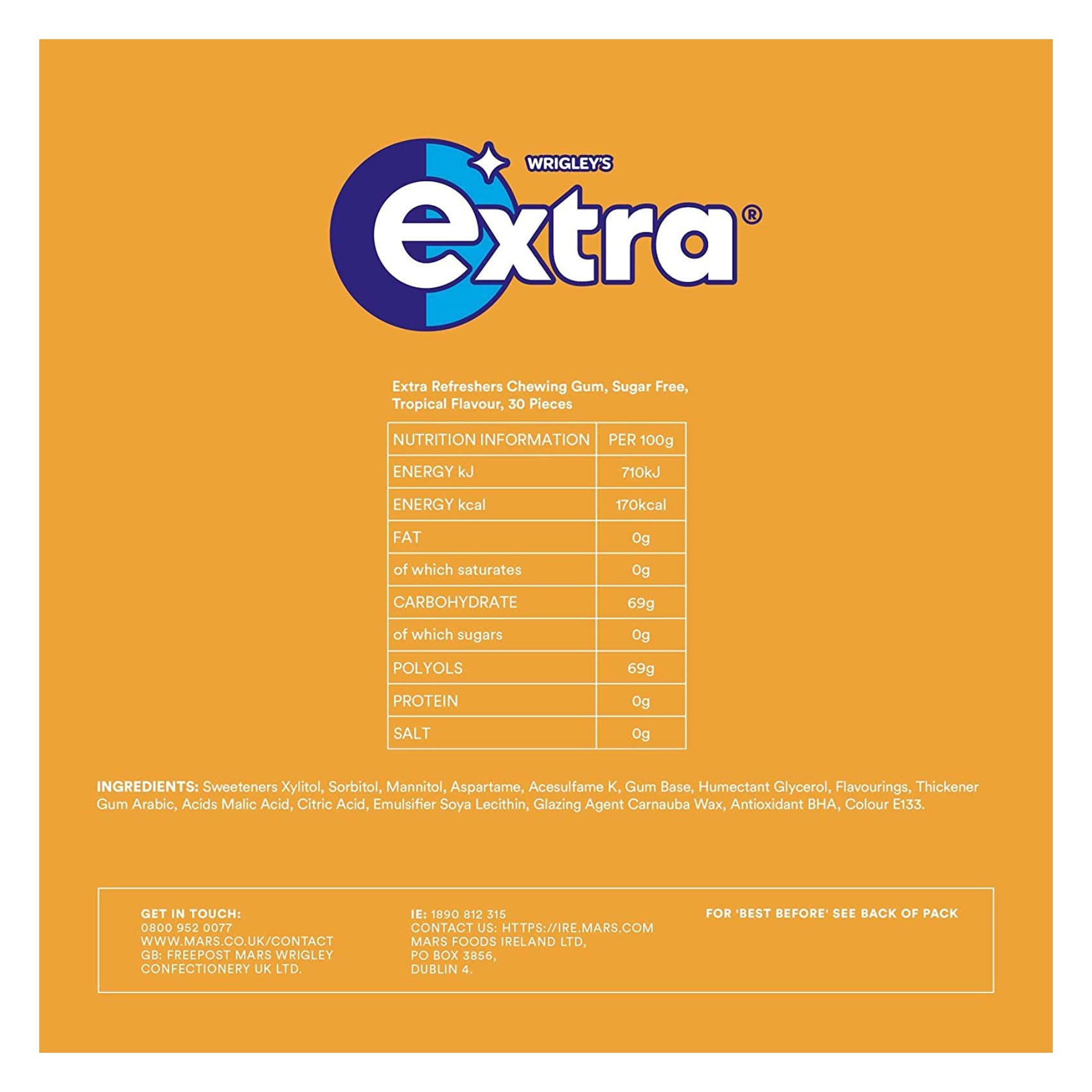 Extra Refreshers Sugar Free Chewing Gum Tropical 67 Gram product thumbnail 2