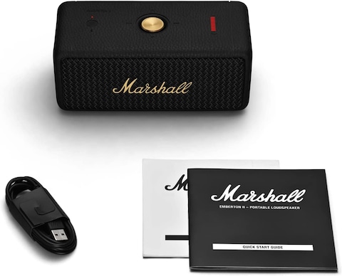 Marshall Emberton II Portable Bluetooth Speakers, Water Resistant Wireless Speakers Portable Speaker 30+ Hour Of Playtime, Black And Brass