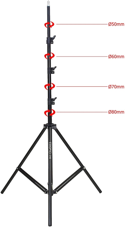 Coopic 3Pcs L240 Aluminum Alloy Photo Studio Light Stand 240cm / 2.4m With 1/4&quot; Screw For Studio Kits, Video Light, Softbox, Reflectors, Umbrella.