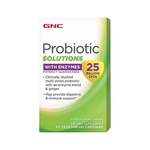 Gnc Probiotic Solutions With Enzymes With 25 Billion Cfus, 30 Capsules, Daily Probiotic Support