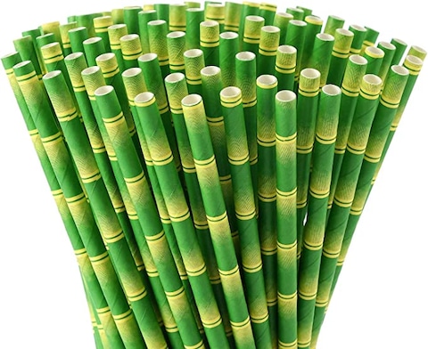 Aiwanto 64Pcs Bamboo Paper Straws Organic Environmentally Friendly Bamboo Paper Straws (Green)