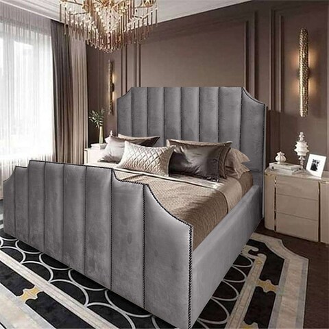 إن هاوس تاج هيكل سرير منجد بالمخمل - نفرين - 200×200 سم - رمادي