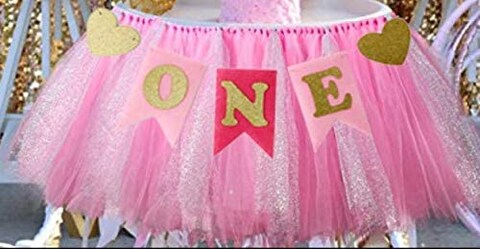 Alemon 1st Birthday Girl Baby Tutu For High Chair Decoration And&quot;One&quot; Pennant Happy Highchair